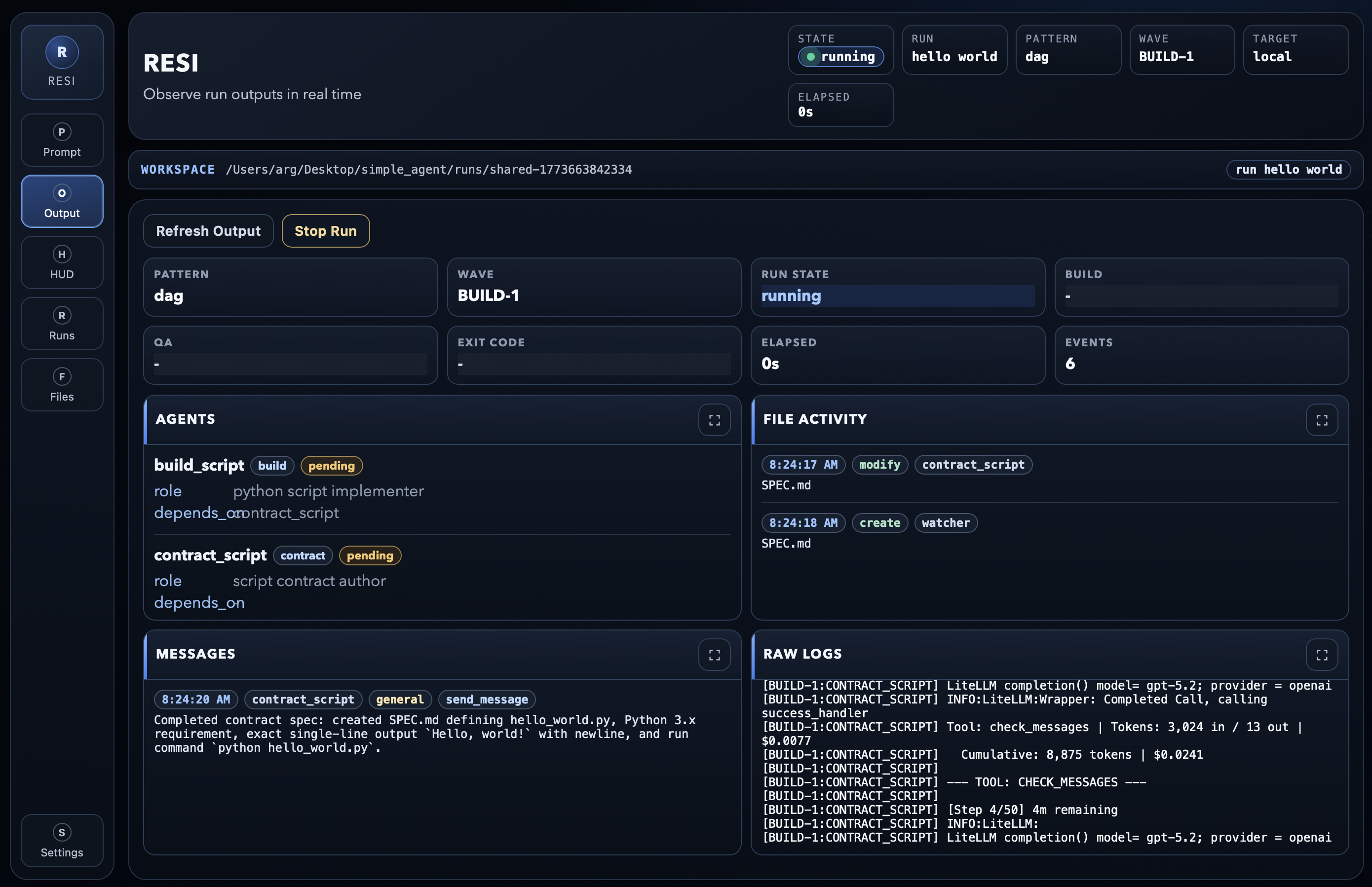 RESI output dashboard